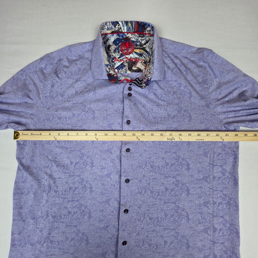 Au Noir Mercerized Cotton Button Down Shirt Mens 2XL Purple Floral Flip Cuffs - Picture 7 of 16